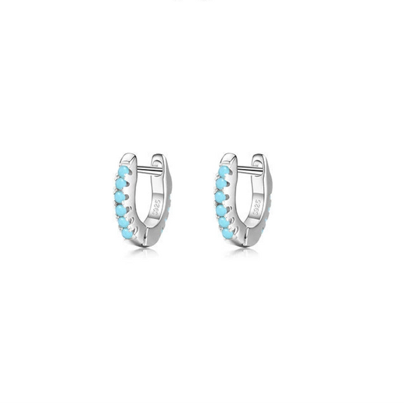 Wholesale 925 Silver Mini Sweet Cute Women's Earrings With Color Zircon And Turquoise Micro Inlay Geometric Design