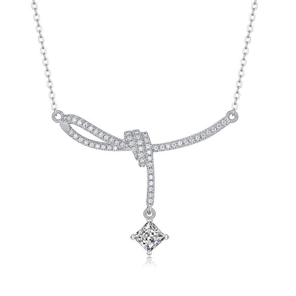 Wholesale 925 Silver Moissanite Pendant Necklace Fashion Geometric Ladies Clavicle Chain Inlay