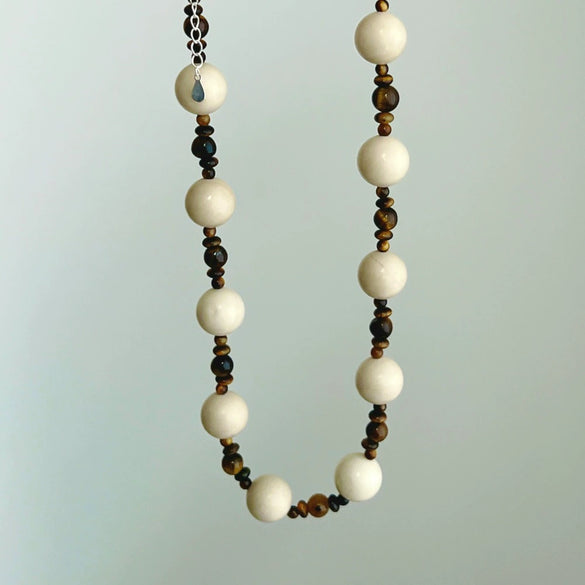 Wholesale Silver Necklace Retro Style Geometric Beaded Natural Tiger Eye Stone Jewelry For Women