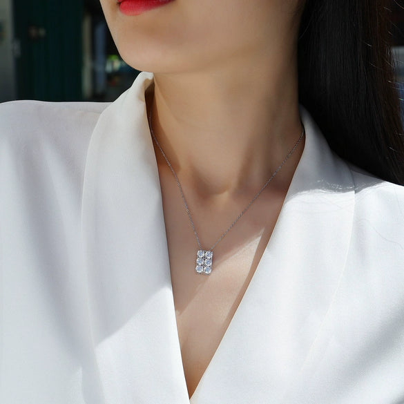 Wholesale 925 Silver Necklace With Geometric Moissanite Pendant And Cross Chain Set With Diamonds Fashion Style For Women