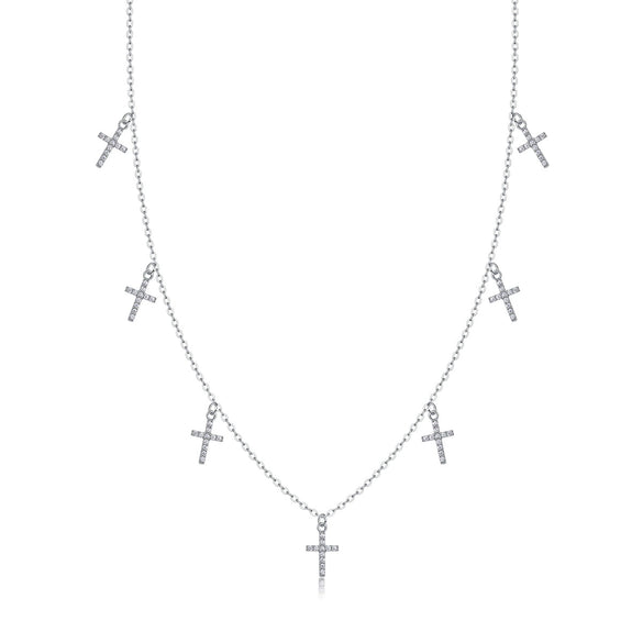 Wholesale 925 Silver Necklace With Moissanite Pendant And Cross Chain Fashionable And Set With Diamonds