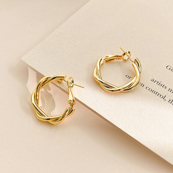 Wholesale Silver Needle Geometric Twist Diecast Metal Earrings For Women With Electroplating Treatment