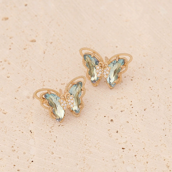 Wholesale 925 Silver Needle Gradient Butterfly Copper Micro Inlaid Earrings
