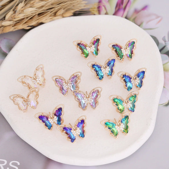 Wholesale 925 Silver Needle Gradient Butterfly Copper Micro Inlaid Earrings