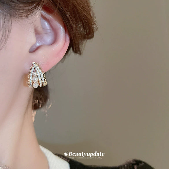 Wholesale Silver Needle Imitation Pearl Zircon Lace Earrings With Flower Design Light Luxury Women's Earrings