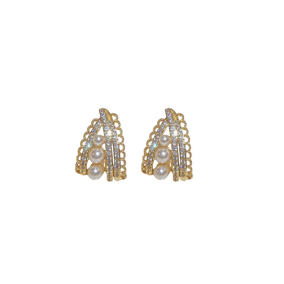 Wholesale Silver Needle Imitation Pearl Zircon Lace Earrings With Flower Design Light Luxury Women's Earrings