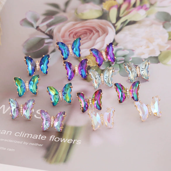 Wholesale 925 Silver Needle Multicolor Gradient Butterfly Earrings For Women With Electroplating Treatment