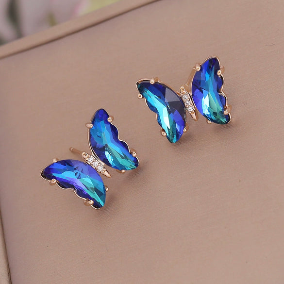 Wholesale 925 Silver Needle Multicolor Gradient Butterfly Earrings For Women With Electroplating Treatment