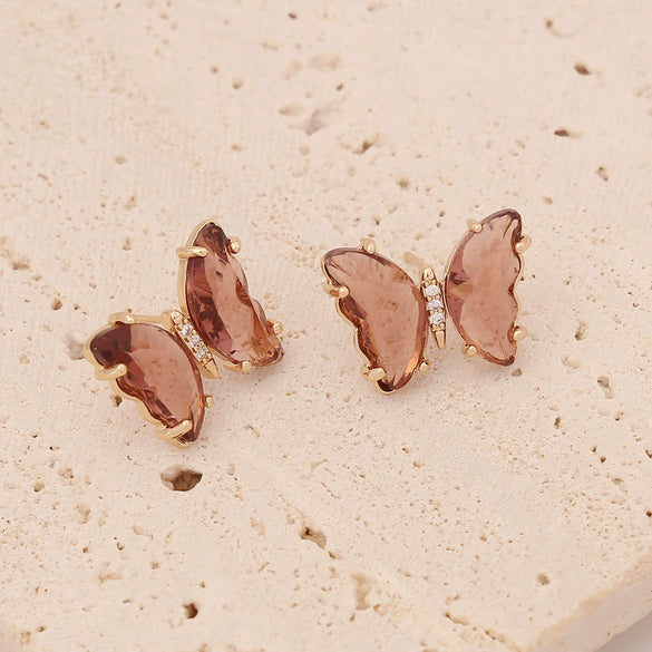 Wholesale 925 Silver Needle Multicolor Zircon Diamond Butterfly Earrings For Women Copper Material