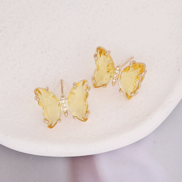 Wholesale 925 Silver Needle Multicolor Zircon Diamond Butterfly Earrings For Women Copper Material