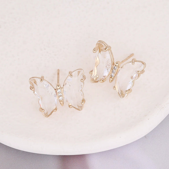 Wholesale 925 Silver Needle Multicolor Zircon Diamond Butterfly Earrings For Women Copper Material