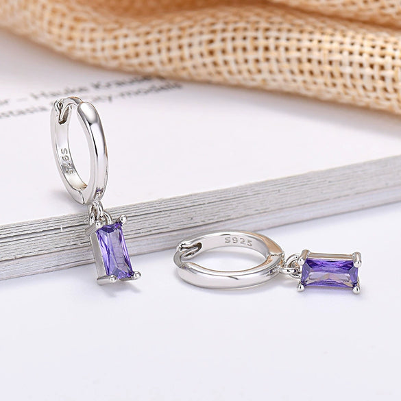 Wholesale 925 Silver Needle Rectangular Color Zircon Earrings With Geometric Design Simple Fashion Exquisite