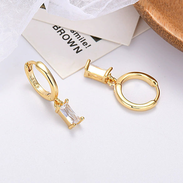 Wholesale 925 Silver Needle Rectangular Color Zircon Earrings With Geometric Design Simple Fashion Exquisite