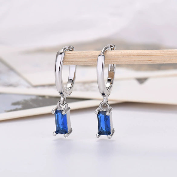 Wholesale 925 Silver Needle Rectangular Color Zircon Earrings With Geometric Design Simple Fashion Exquisite