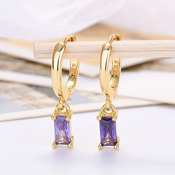 Wholesale 925 Silver Needle Rectangular Color Zircon Earrings With Geometric Design Simple Fashion Exquisite