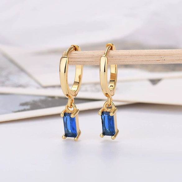 Wholesale 925 Silver Needle Rectangular Color Zircon Earrings With Geometric Design Simple Fashion Exquisite