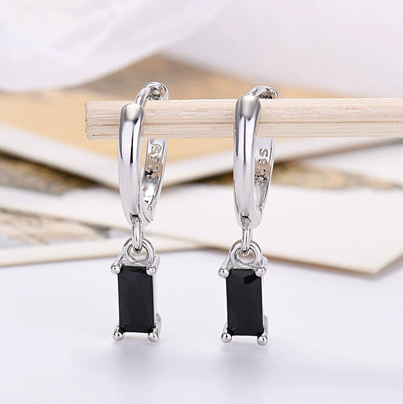 Wholesale 925 Silver Needle Rectangular Color Zircon Earrings With Geometric Design Simple Fashion Exquisite