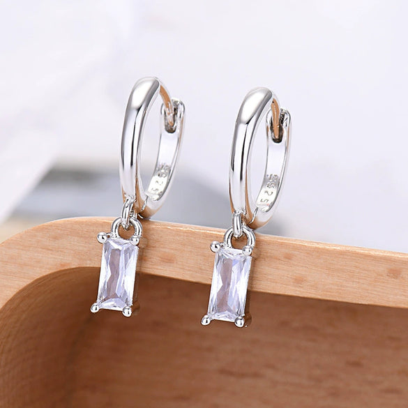 Wholesale 925 Silver Needle Rectangular Color Zircon Earrings With Geometric Design Simple Fashion Exquisite