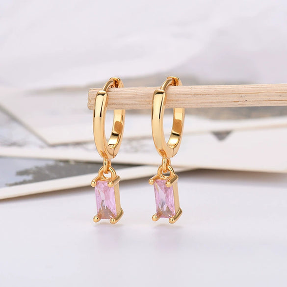 Wholesale 925 Silver Needle Rectangular Color Zircon Earrings With Geometric Design Simple Fashion Exquisite