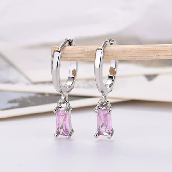 Wholesale 925 Silver Needle Rectangular Color Zircon Earrings With Geometric Design Simple Fashion Exquisite