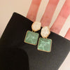 Wholesale Silver Needle Sparkling Irregular Square Oval Alloy Earrings With Resin Inlay For Women