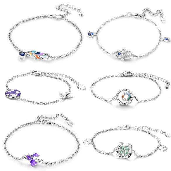 Wholesale 925 Silver Plated Bracelet With Clover And Colorful Feather Original Design Electroplating For Women