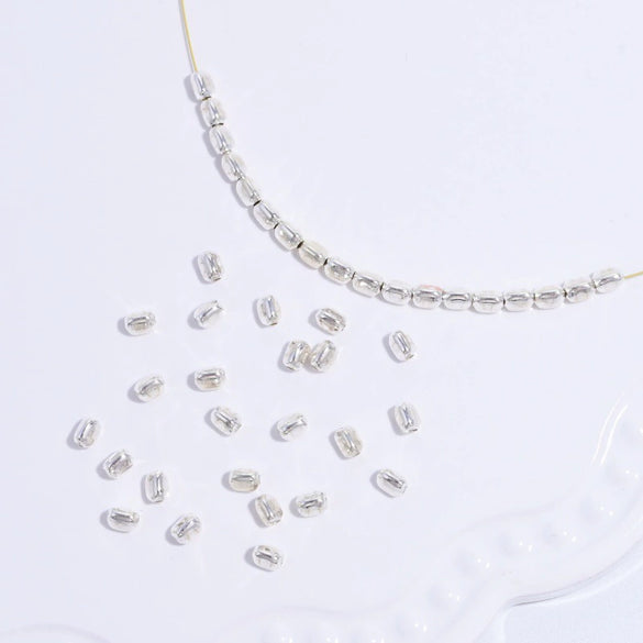 Wholesale Silver Rectangular And Oval Beads Diy Handmade Beaded Bracelet Necklace With Electroplating