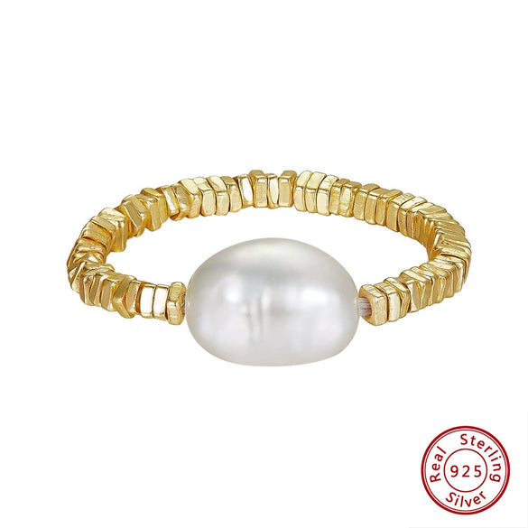 Wholesale Silver Ring Geometric Style S925 Sterling Silver Freshwater Pearl Electroplated