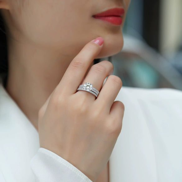 Wholesale 925 Silver Ring Set With Diamonds Geometric Style For Women
