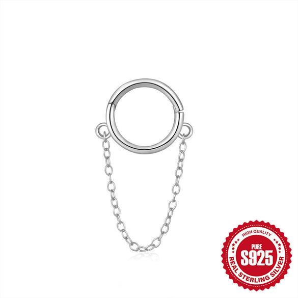 Wholesale 925 Silver Simple Tassel Piercing Earrings And Seamless Ring Zircon Piercing Nose Ring For Women With Geometric Pattern And Electroplating Treatment