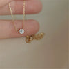 Wholesale Silver 925 Single Diamond Drop Shape Women's Clavicle Necklace Plated With 14K Gold And Cross Chain