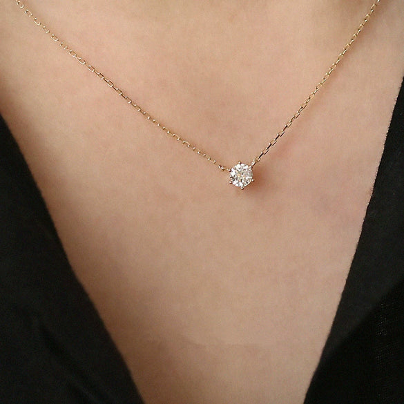 Wholesale Silver 925 Single Diamond Drop Shape Women's Clavicle Necklace Plated With 14K Gold And Cross Chain