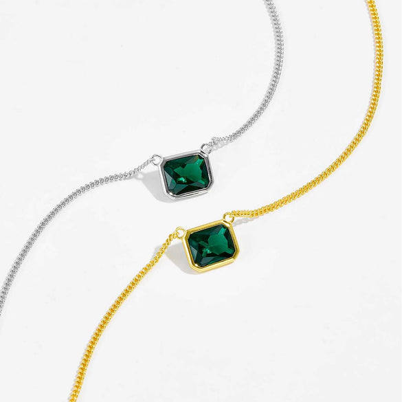 Wholesale 925 Silver Square Emerald Pendant Necklace With Electroplating Simple Fashionable And All Match Design For Women