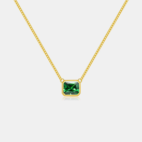 Wholesale 925 Silver Square Emerald Pendant Necklace With Electroplating Simple Fashionable And All Match Design For Women