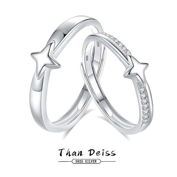 Wholesale 925 Silver Star Pattern Couple's Ring With Diamond Treatment