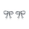 Wholesale Silver Sweet Cool Style Bow Shiny Diamond Earrings For Women With Old Craft