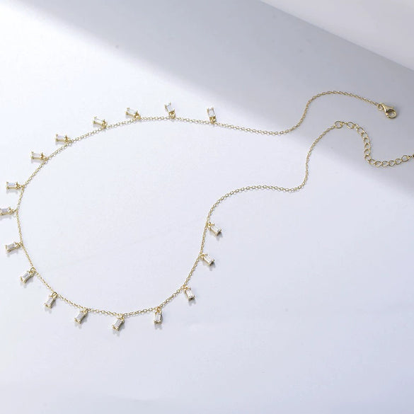 Wholesale Silver Tassel Square Zircon Pendant Necklace Women's Geometric Diamondencrusted Chain