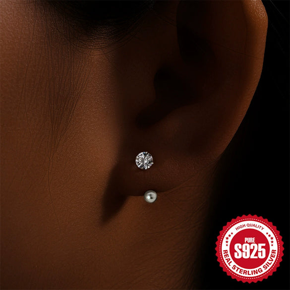 Wholesale 925 Silver U Shaped Zircon Embedded Hook Stud Earrings With Screw Twist Buckle Rhombus Shaped Geometric Style Electroplated For Female Piercing