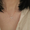 Wholesale 225 Silver Vshaped Women's Light Luxury Necklace With Small Skirt Pendant Inlaid With Square Zircon And Plated With 14K Gold And Chain With Letters Numbers Text Pattern