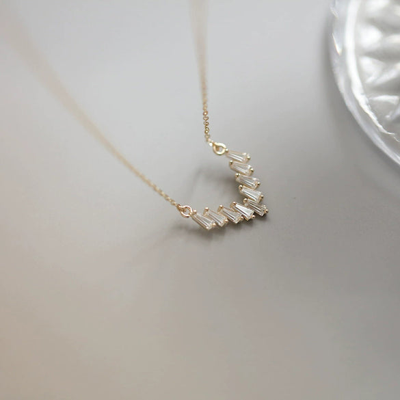 Wholesale 225 Silver Vshaped Women's Light Luxury Necklace With Small Skirt Pendant Inlaid With Square Zircon And Plated With 14K Gold And Chain With Letters Numbers Text Pattern
