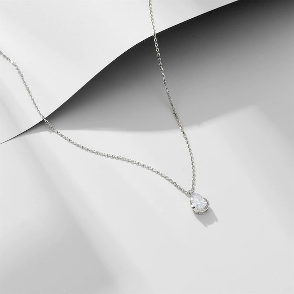 Wholesale Silver Water Drop Zircon Women's Light Luxury Niche Design Pendant Clavicle Chain