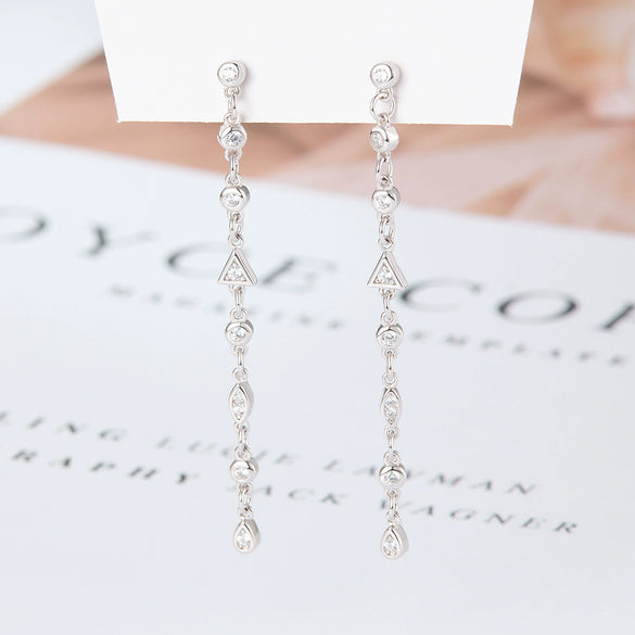 Wholesale 925 Silver Women's Geometric Earrings With Round Triangular Diamond Zircon Electroplated