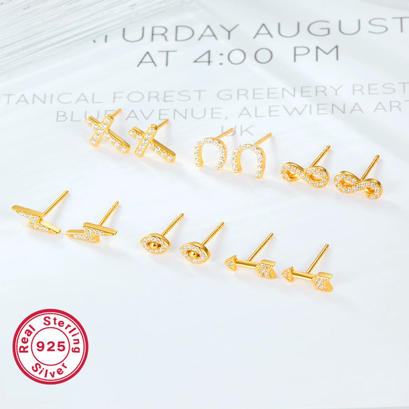 Wholesale 925 Silver Women's Geometric Lightning Cross Symbols Electroplated Earrings