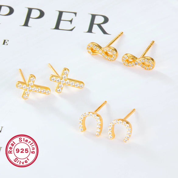 Wholesale 925 Silver Women's Geometric Lightning Cross Symbols Electroplated Earrings