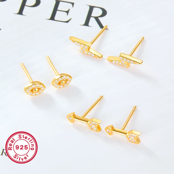 Wholesale 925 Silver Women's Geometric Lightning Cross Symbols Electroplated Earrings