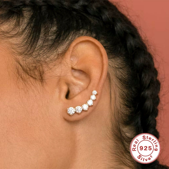 Wholesale Silver Zircon Ear Row Ear Arc Earrings With Ear Hooks In Geometric Style For Women