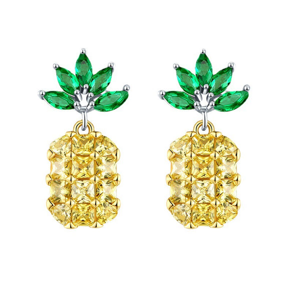 Wholesale Silver Zircon Fruit Pineapple Earrings Electroplated For Women Natural Style
