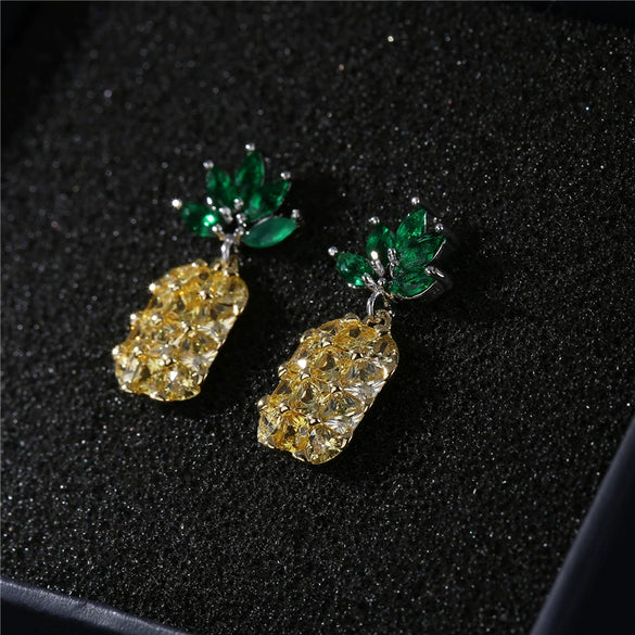 Wholesale Silver Zircon Fruit Pineapple Earrings Electroplated For Women Natural Style