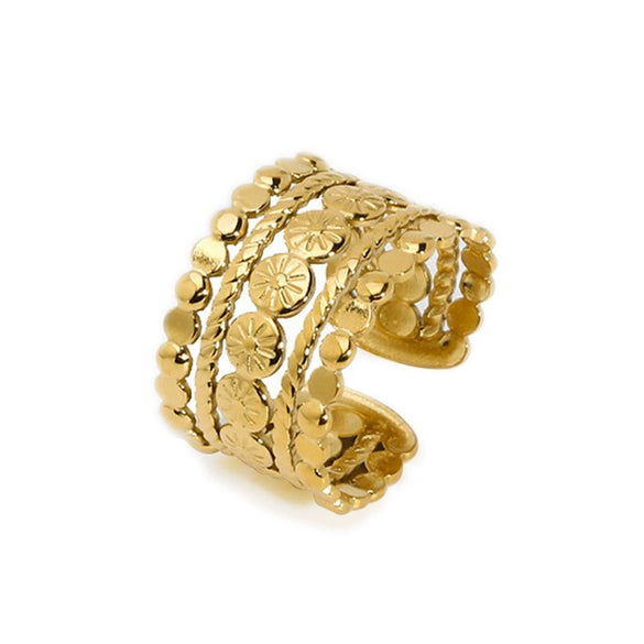 Wholesale Simple Adjustable Open Stainless Steel Ring For Women 18K Gold Plated With Vacuum Real Gold Electroplating In Pvd Furnace