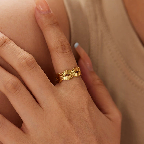 Wholesale Simple Adjustable Open Stainless Steel Ring For Women 18K Gold Plated With Vacuum Real Gold Electroplating In Pvd Furnace
